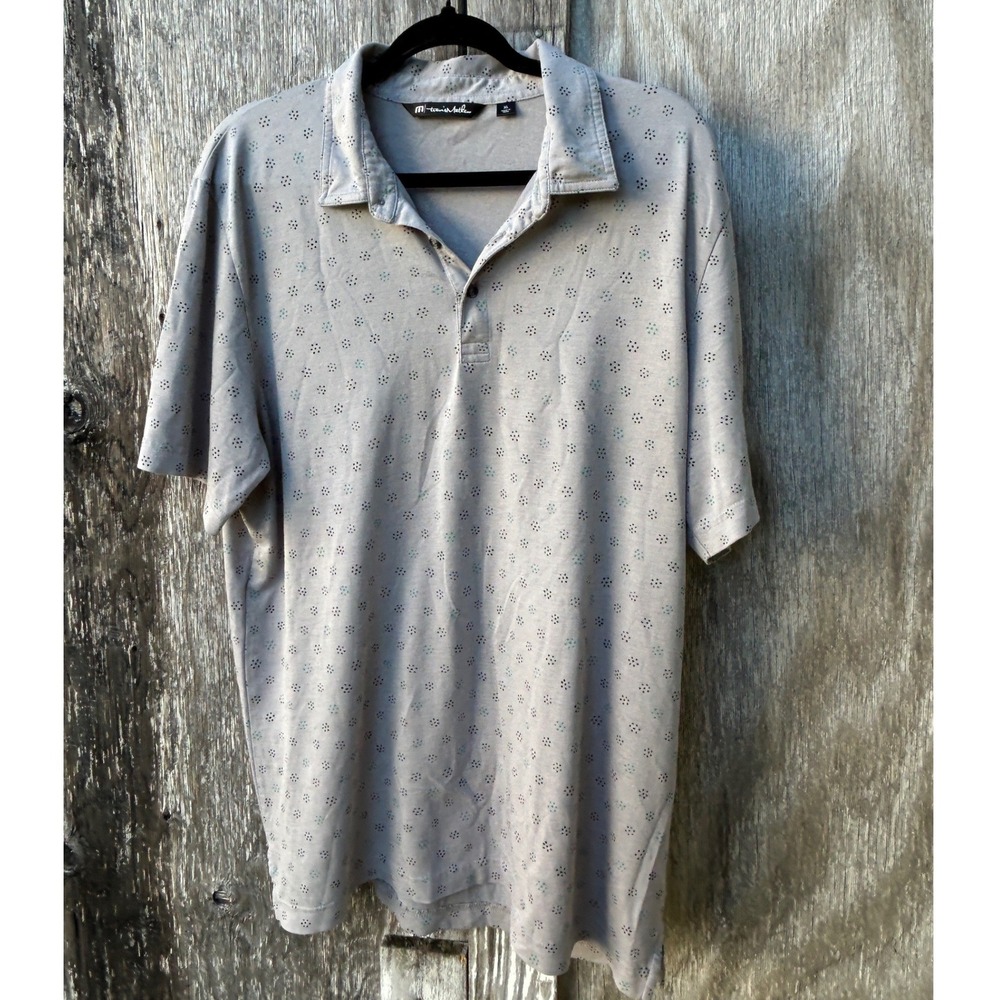TravisMathew Mens XL Polo Shirt Grey Geometric Micro Dot Short Sleeve Golf Top